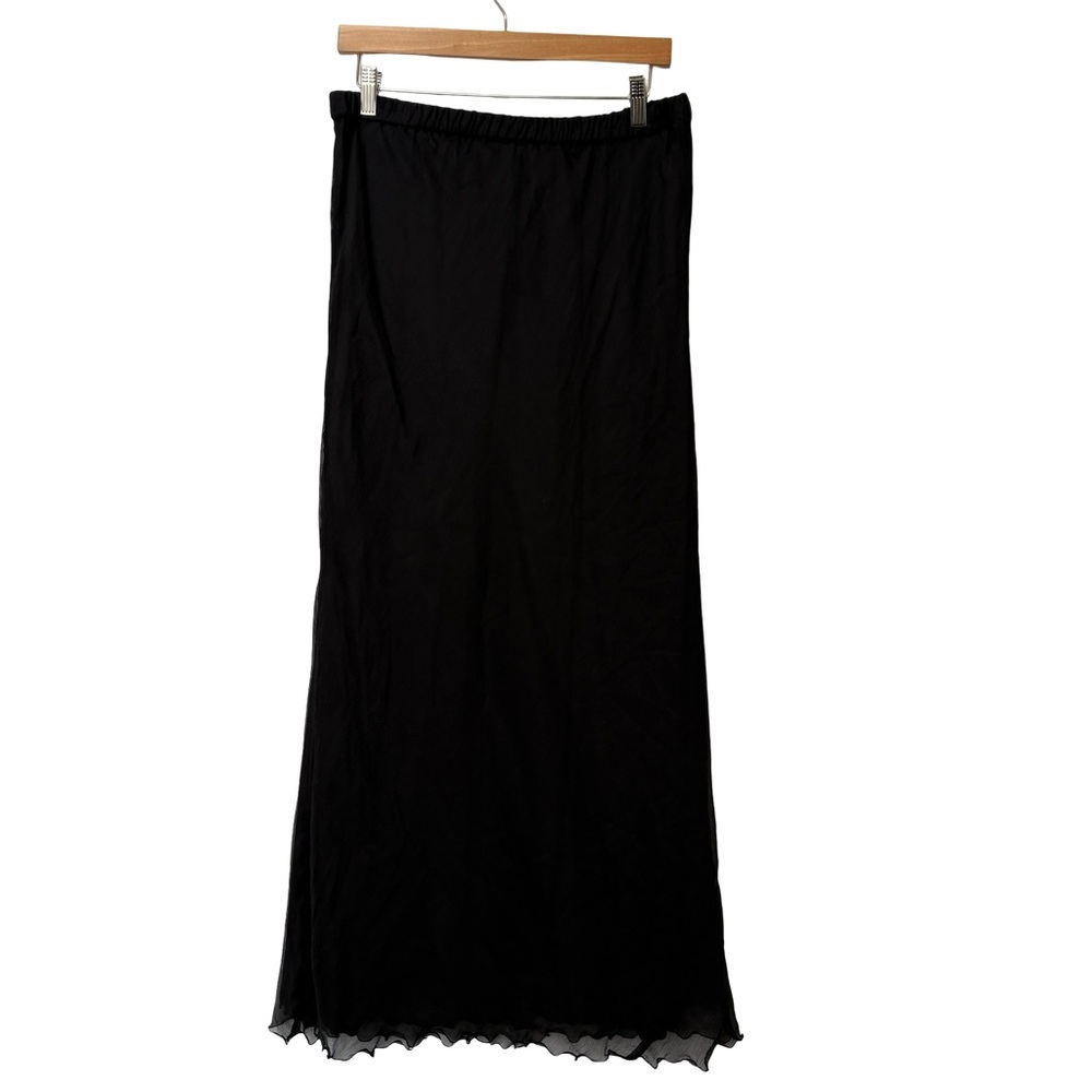 VTG made in the USA‎ Marian Clayden Black 100% Silk Maxi Skirt Mesh Layer Goth L